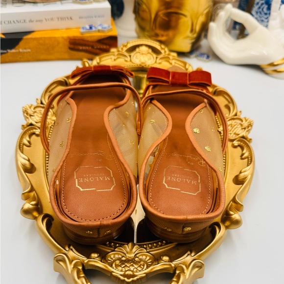🆕 MALONE SOULIERS 🧿 BNWOB Tan Mesh Mules with Brown Velvet Bow Size 36 - 6 - Picture 7 of 16